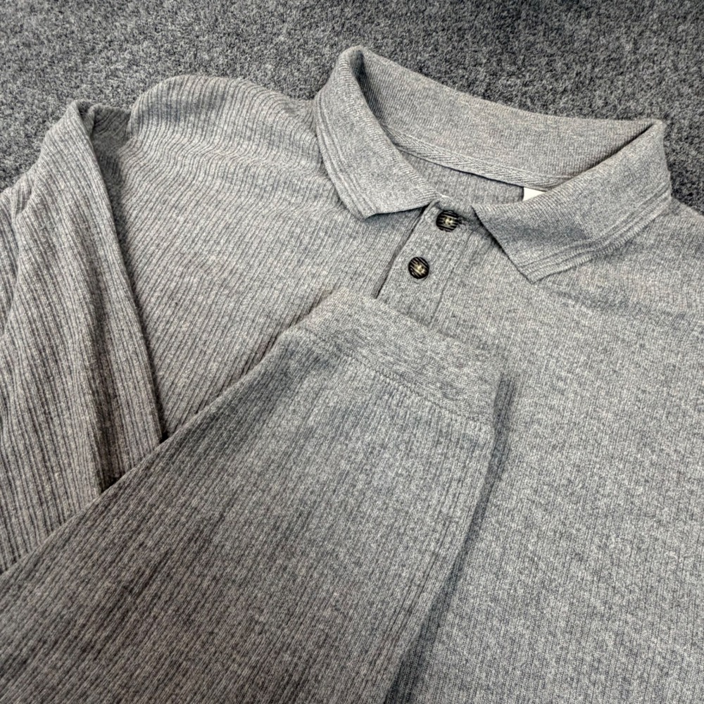 Covington Mens Size XL Tall XLT Long Sleeve Ribbed Polo Shirt Gray‎ 100% Cotton